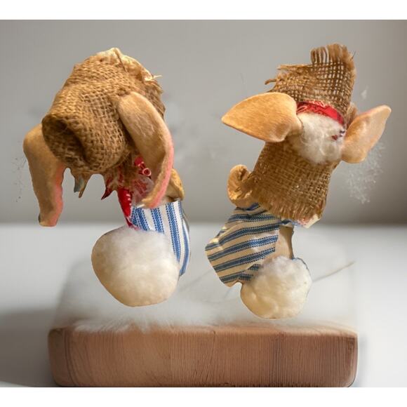 2 Vintage 1965 Annalee Country Bunny Rabbit Doll In Overalls Farmhouse Preowned - Picture 6 of 7